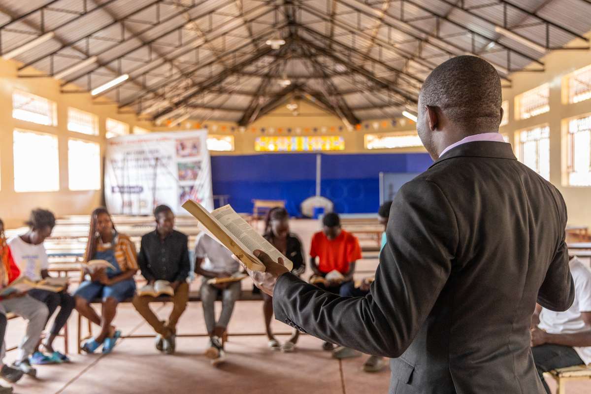 A guided Bible exposition session with trainees